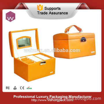 Large orange leather travel cosmetic box case (WH-3325)